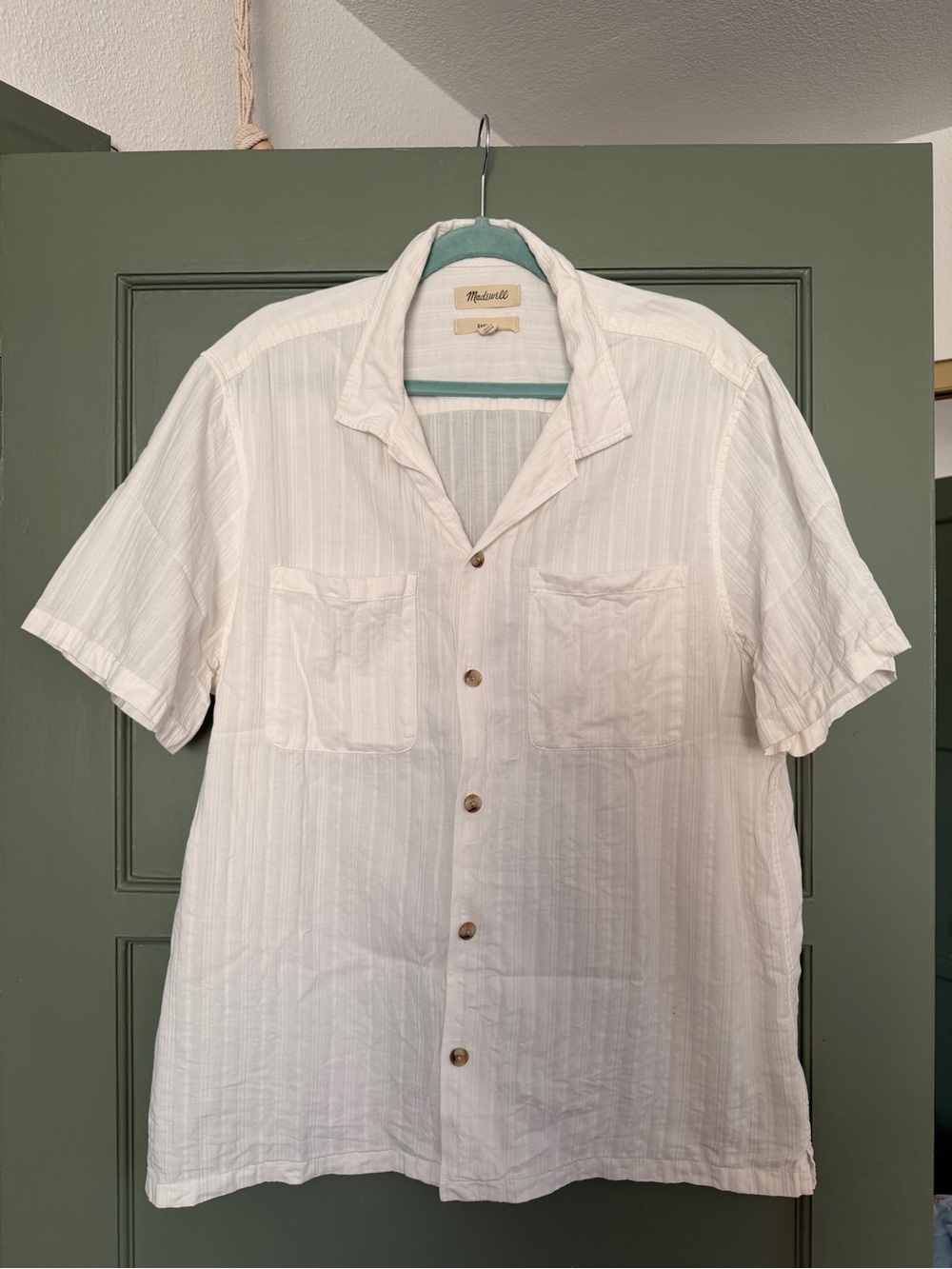 Madewell Men's Ivory Short-Sleeve Camp Collar Button-Up Shirt